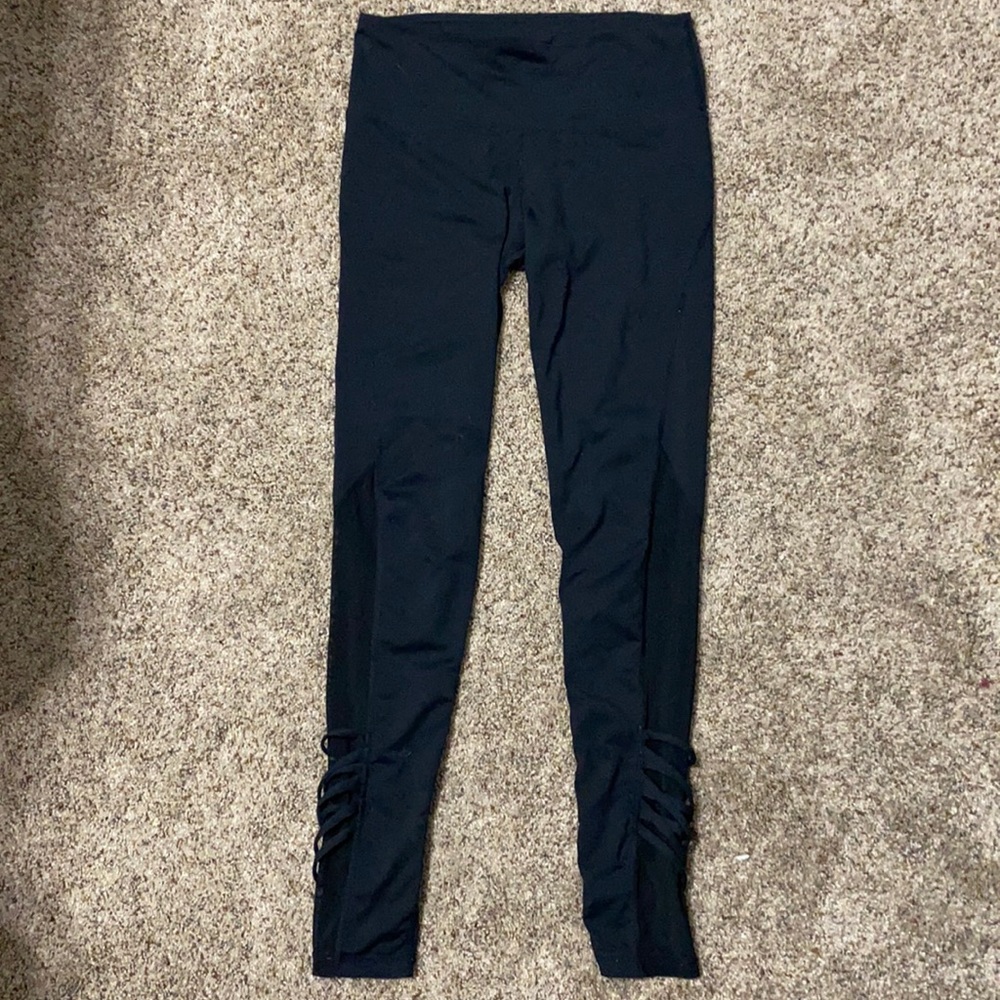 Black Leggings with Mesh & Ankle Strap Design